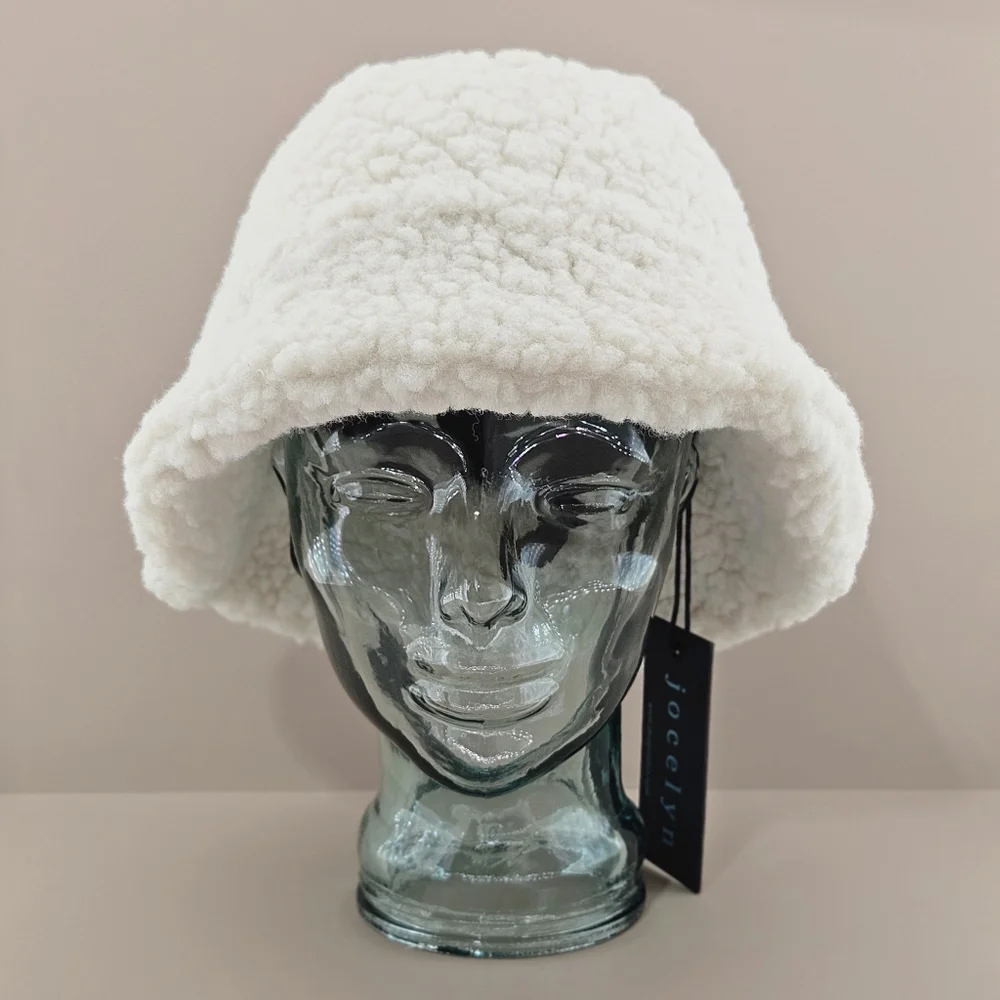 Jocelyn Bucket Hat Ivory Sherpa Faux Shearling Cottagecore Fall Winter Outdoor